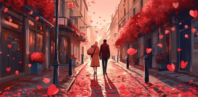 情人节街道约会玫瑰花场景图,插画/手绘图,插画/手绘图库,插画/手绘图下载,插画/手绘